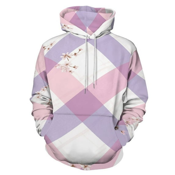 Pastel Pink Purple Gingham Cherry Blossom Pattern 3D Print Hoodie Men Women Autumn Thin Pullover Sweatshirt Vintage Streetwear Tops