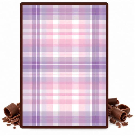 Pastel Pink Purple White Plaid Pattern Edible Chocolate Transfer Sheet, by TNCT. (1 Count)