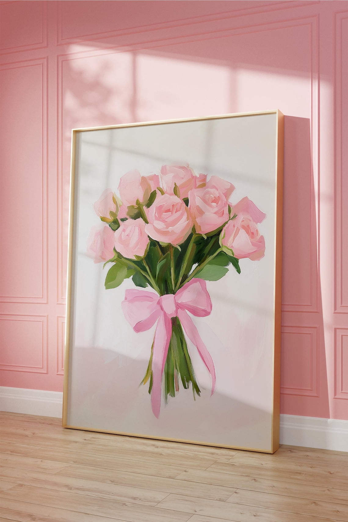 Pastel Pink Roses Bouquet Valentines Day Wall Art Print, Botanical ...