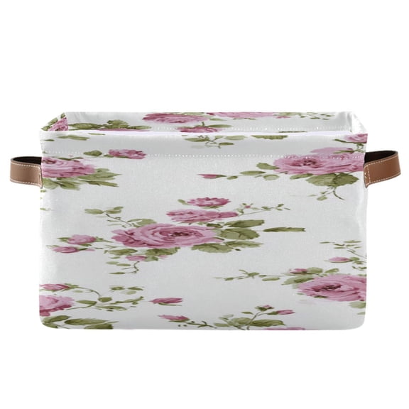 Pastel Pink Roses Elegant Square Storage Bins with Handles Collapsible Containing Box 1 Pack