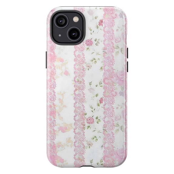 Pastel Pink Roses & Lace Phone Case, Elegant Vintage Style iPhone Cover for iPhone 16 15 14 13 12 11 Pro Max Mini