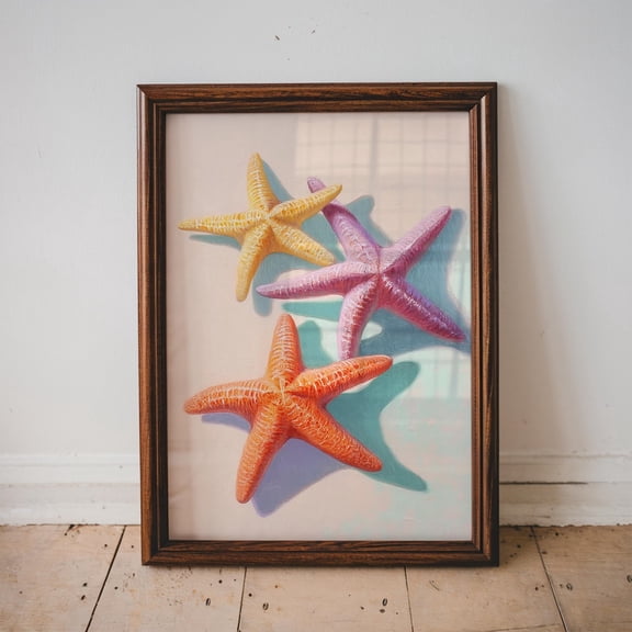 Pastel Pink Starfish, Coastal Beach House Kitchen Art Poster, Tropical Room Decor, Preppy Summer Wall Art,, Unframed Poster Size 8x12