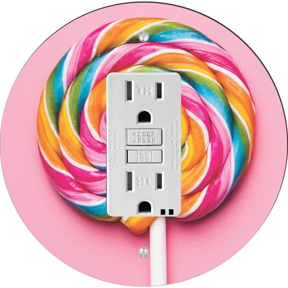 Pastel Pink Striped Lollipop Design - Round Light Switch Plate Cover - GFI