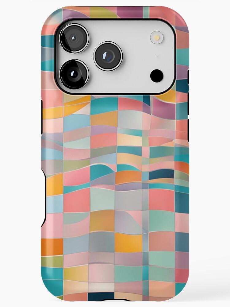 Pastel Pink, Teal and Blue Wavy Color Block Grid Tough iPhone Case ...