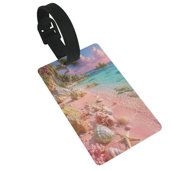 Pastel Pink Tropical Beach Ocean Shell Starfish Luggage Tag, Waterproof Travel Bag Identifier