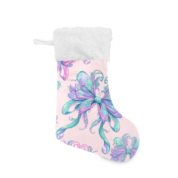 Pastel Pink Turquoise Purple Bows Christmas Stockings Large Capacity 18 inch Gift Bag with Hook Xmas Holiday Decor 1 Pack