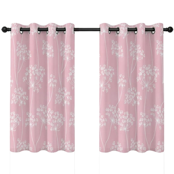 Pastel Pink Umbellifer Blackout Curtains 54 Inches Long, Retro Rustic Flora Stems Flower Botanical Thermal Insulated Room Darkening Drapes with Grommets for Living Room 42"W x 54"L, 2 Panels