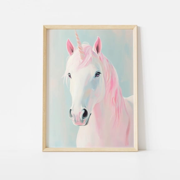 Pastel Pink Unicorn Magical Girl’S Room Wall Art Whimsical Unframed Paper Print