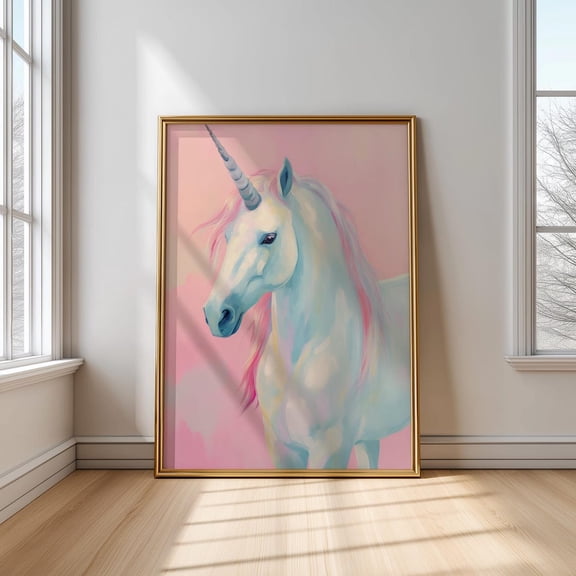 Pastel Pink Unicorn Wall Art, Magical Girls Room Poster, Whimsical Playroom Decor, Fantasy Nursery Poster, Artwork, Unframed Canvas Size 16x24