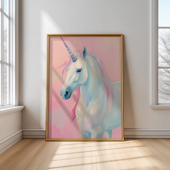 Pastel Pink Unicorn Wall Art, Magical Girls Room Poster, Whimsical Playroom Decor, Fantasy Nursery Poster, Artwork, Unframed Poster Size 8x12