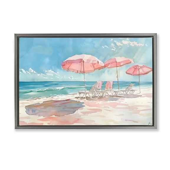 Stupell Industries Pastel Pink Watercolor Beach Gray Framed Floater Canvas Wall Art, design by LSR Design Studio, 17 x 25