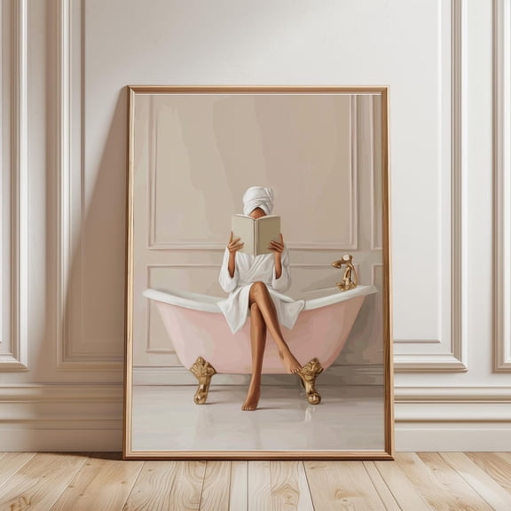 Pastel Pink Woman Reading Print, Pink Prints, Bathroom Decor, Trendy Wall Art, Library, Minimalist Decor, Dopamine Decor
