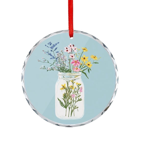 Pastel Pink, Yellow, And Blue Wildflowers Glass Ornament Spring Colorful Flower Vase Leaves Glass Round Ornaments Xmas Tree Decorations