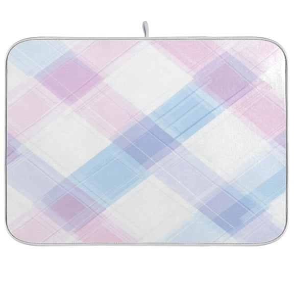 Pastel Pink and Blue Plaid Dish Drying Mat Kitchen Mats Microfiber Counter Absorbent Dish Pad Drainer Rack