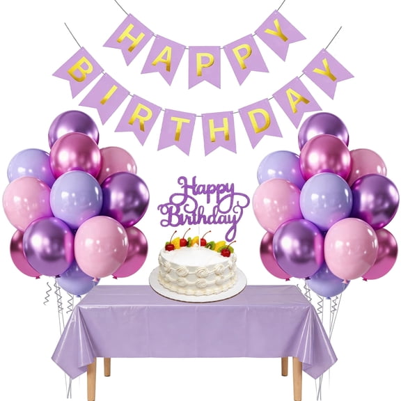 Pastel Pink and Purple Balloons, Happy Birthday Banner for Birthday Wedding Party Decorations