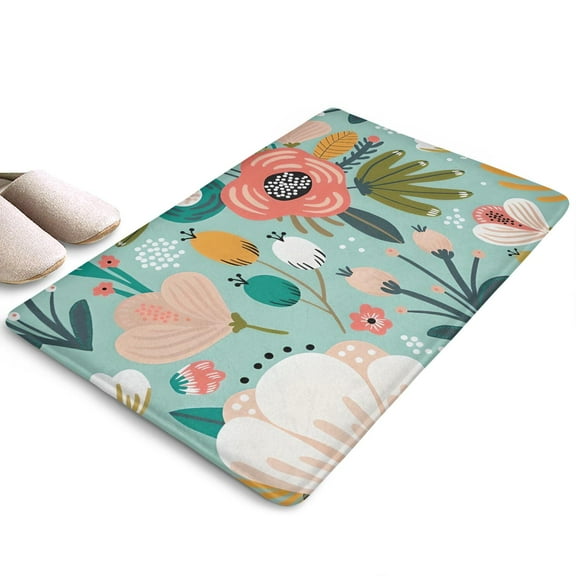 Pastel Pioneer Flower Pattern Flannel Non Slip Door Rugs,Washable Door Mats Indoor,Decorative Door Mats,Dirt-Resistant and Absorbent Doormat for Entrance,Bedroom,Kitchen,Bathroom,23.5x16in(60x40cm)