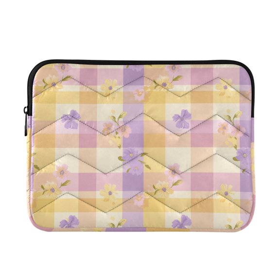 Pastel Plaids with Colorful Small Flowers Quilted Laptop Protective Cases Computer Sleeves Tablet Bags Briefcases L
