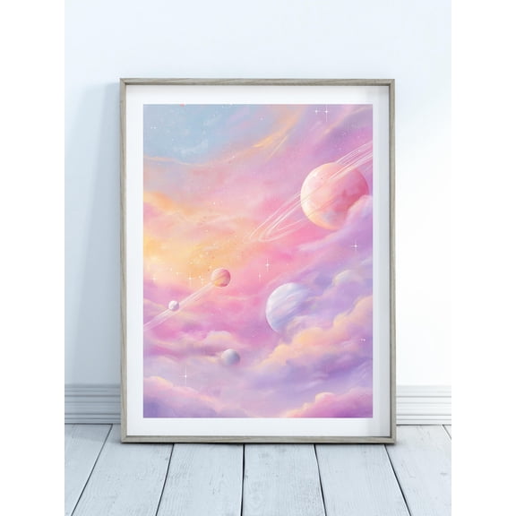 Pastel Planets Print, Nursery Space Decor, Unframed Paper Poster 8x10in
