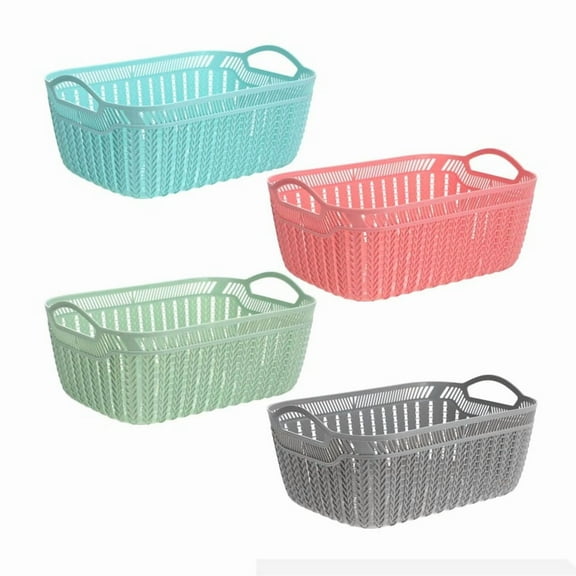 Pastel Plastic Storage Basket with Handles – Woven Style Rectangular Organizer Bin, Gift Packaging Base Craft Supply, Small Storage Tray