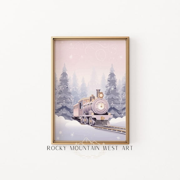 Pastel Polar Express Train Winter Festive Wall Art, Pastel Winter Festive Train Poster, Pink Purple Winter Festive Decor, Winter Wall Art,, Unframed Poster Size 8x12 F03.1.15l1334