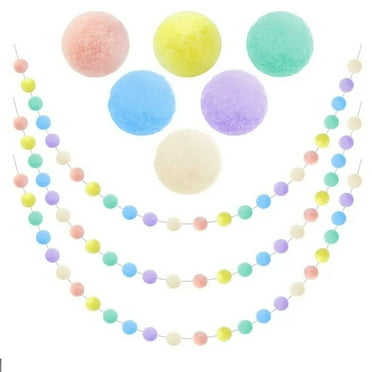 Pastel Pom Pom Garland – Colorful Hanging Decorations for Easter and Year-Round Celebrations