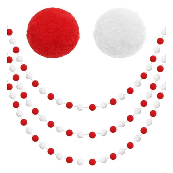 Pastel Pom Pom Garland - Easter Pompom Garlands Spring Rainbow Felt Ball Pompom Garlands for Tree Mantle Bedroom Nursery Classroom Easter Party Decorations Red + White by Toyeng