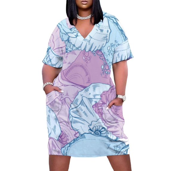 Pastel Poppies Floral Seamless Pattern Women's Summer Short Sleeve Casual Dresses Party Dress