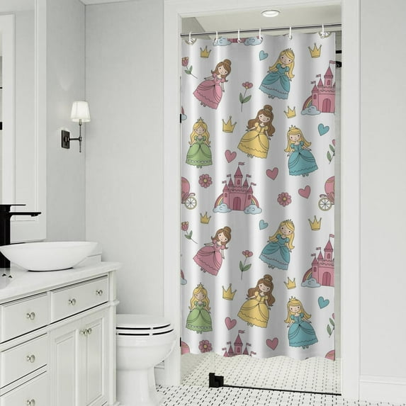 Pastel Princess Castle Pattern Shower Curtain 36"x72" ,Bathroom Decorative Shower Curtains Set with 12 Hooks,Modern Waterproof Washable Shower Curtain