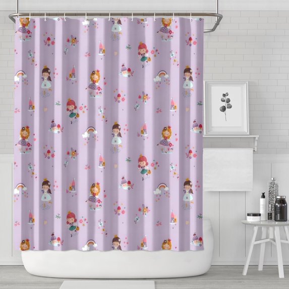 Pastel Princess Castle Pattern Shower Curtain 84"x72" ,Bathroom Decorative Shower Curtains Set with 12 Hooks,Modern Waterproof Washable Shower Curtain