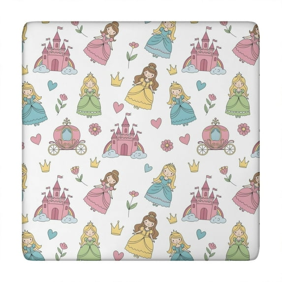 Pastel Princess Castle Pattern Square Fitted Tablecloth with Elastic Edge,Square Table Cover,Washable Elastic Table Cover for Home Kitchen Party Decor 34"x34"