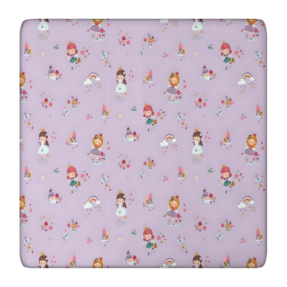 Pastel Princess Castle Pattern Square Fitted Tablecloth with Elastic Edge,Square Table Cover,Washable Elastic Table Cover for Home Kitchen Party Decor 36"x36"