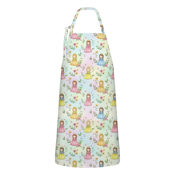 Pastel Princess Flower Pattern Apron-Garden Aprons for Women with Pockets-Cotton Linen Waterproof Kitchen Cooking Gardening Aprons Adjustable for Kitchen,Cooking,BBQ and Salon 33x27 Inch
