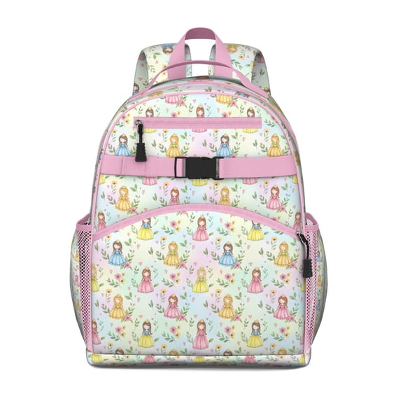 Pastel Princess Flower Pattern Backpack for School,Cute School Bag,Schoolbag with Adjustable Shoulder Straps & Padded Back,15.25"x11.5"x5.25"