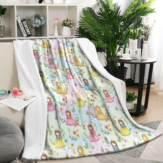 Pastel Princess Flower Pattern Blanket,Comfortable Soft Flannel Throw Blanket,All Season,Warm Lightweight Blankets for Sofa Bed Couch Living Room Chair,50"x60"