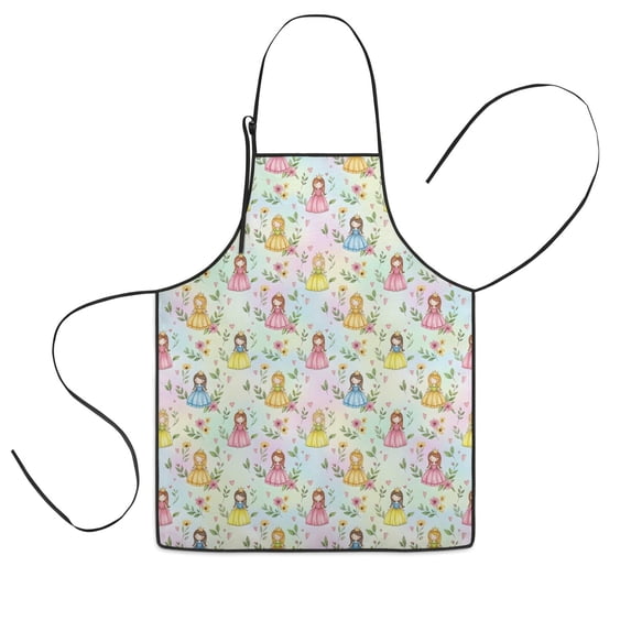 Pastel Princess Flower Pattern Kids Aprons for Girls and Boys,Adjustable Neck Strap Toddler Aprons for Kids Cooking Baking