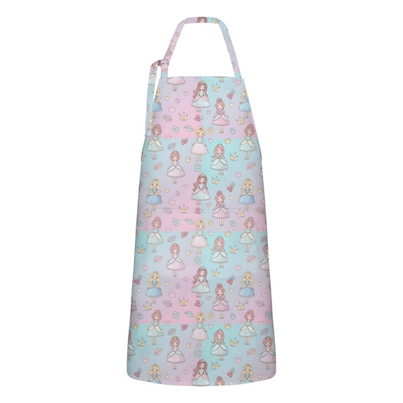 Pastel Princess Pattern Apron-Garden Aprons for Women with Pockets-Cotton Linen Waterproof Kitchen Cooking Gardening Aprons Adjustable for Kitchen,Cooking,BBQ and Salon 33x27 Inch