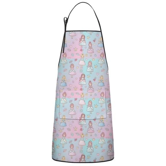 Pastel Princess Pattern Apron-Garden Aprons for Women with Pockets-Cotton Linen Waterproof Kitchen Cooking Gardening Aprons Adjustable for Kitchen,Cooking,BBQ and Salon 33x27 Inch