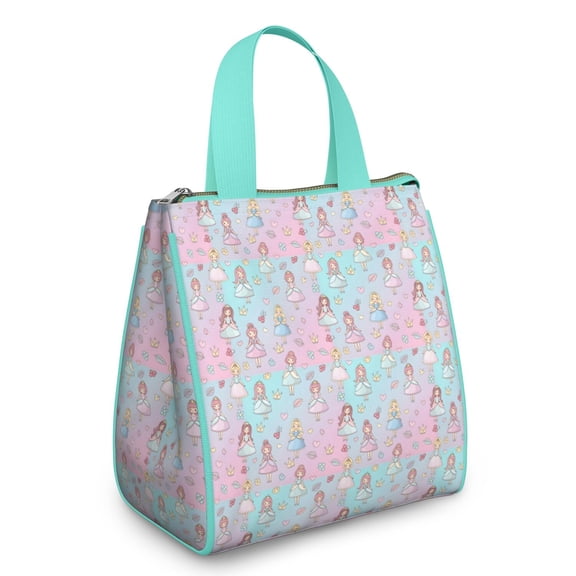 Pastel Princess Pattern Insulated Lunch Bag for Women & Adults,Large Portable Soft Cooler Lunch Bag,Thermal Food Storage Tote with Pearl Cotton,8.66L,8.75x5.75x9.5 Inch