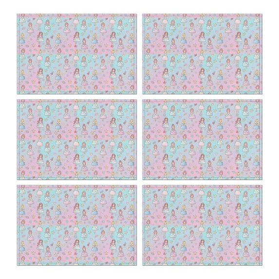 Pastel Princess Pattern Summer Placemats Table Placemats Set Of 6-Linen Kitchen Washable Placemats Table Mats 11.8"x17.7"Non-Slip Heat Resistant