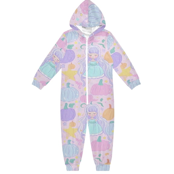 Pastel Princess Pumpkin One Piece Pajamas Soft Jumpsuit Cozy Sleep and Play Romper Zipper and Pockets 4T