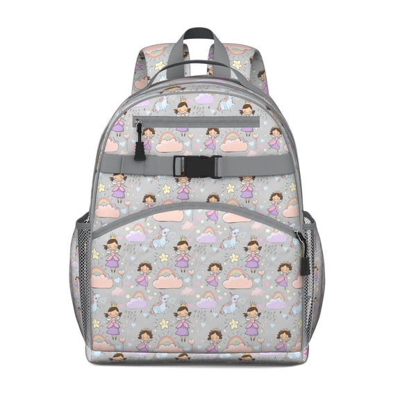 Pastel Princess Unicorn Pattern Backpack for School,Cute School Bag,Schoolbag with Adjustable Shoulder Straps & Padded Back,15.25"x11.5"x5.25"