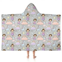 Pastel Princess Unicorn Pattern Hooded Bath Towel,50"x30" for Ages 3 To 12 Kids, Quick Dry Lightweight Soft Microfiber Hood Beach Towel Cover Up for Kids