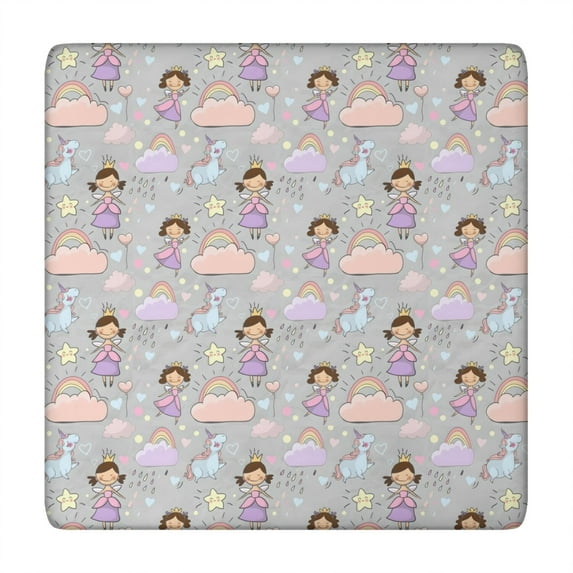 Pastel Princess Unicorn Pattern Square Fitted Tablecloth with Elastic Edge,Square Table Cover,Washable Elastic Table Cover for Home Kitchen Party Decor 34"x34"