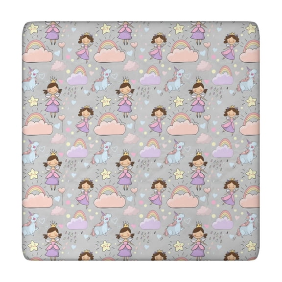 Pastel Princess Unicorn Pattern Square Fitted Tablecloth with Elastic Edge,Square Table Cover,Washable Elastic Table Cover for Home Kitchen Party Decor 34"x34"