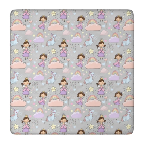 Pastel Princess Unicorn Pattern Square Fitted Tablecloth with Elastic Edge,Square Table Cover,Washable Elastic Table Cover for Home Kitchen Party Decor 36"x36"