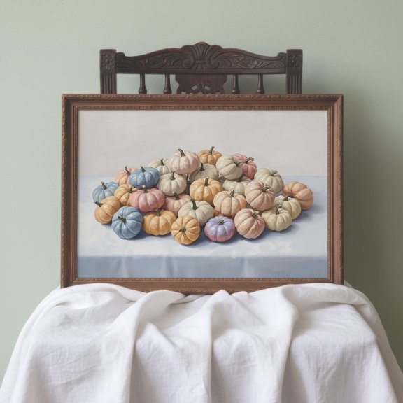 Pastel Pumpkin Wall Art Soft Autumn Decor Neutral Fall Pumpkin Poster , Poster Print Only