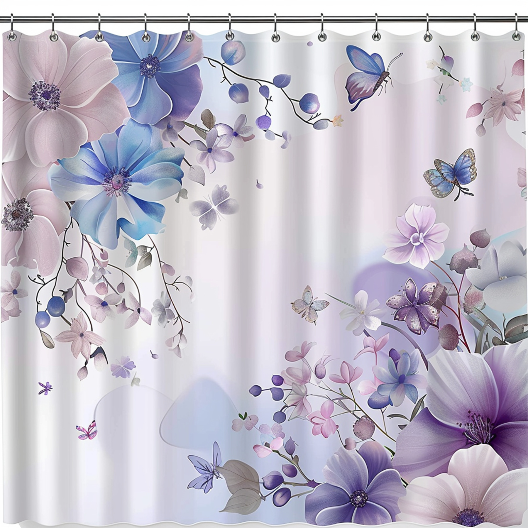 Pastel Purple Blue and Pink Flowers & Butterflies Shower Curtain on ...