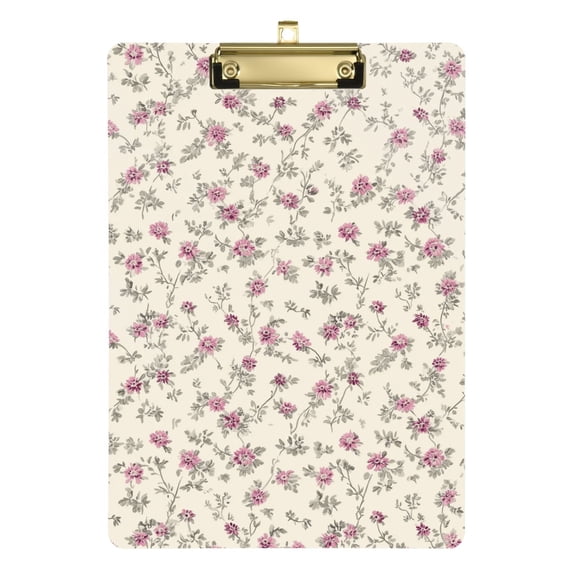 Pastel Purple Flowers Leaves Spring Acrylic Clipboard Drawing Board with Hook Writing Pad File Storage A4 Size Gold 12.5" x 9"