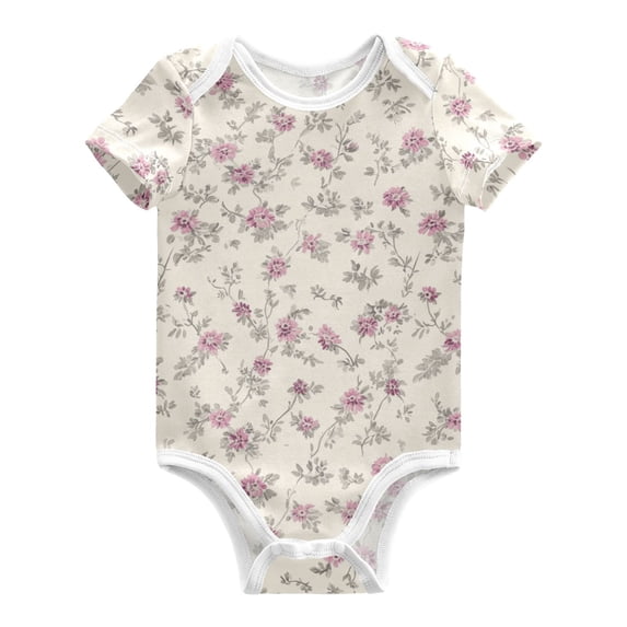 Pastel Purple Flowers Leaves Spring Pure Cotton Bodysuit Short Sleeve Pajamas One-Piece Romper Unisex 18M