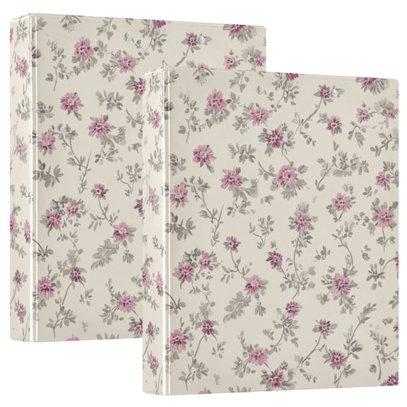 Pastel Purple Flowers Leaves Spring Round Ring Binder 3 Rings 1.5" Capacity File Storage for A4 Size 2 Pack